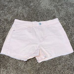 Raw hem pink denim shorts